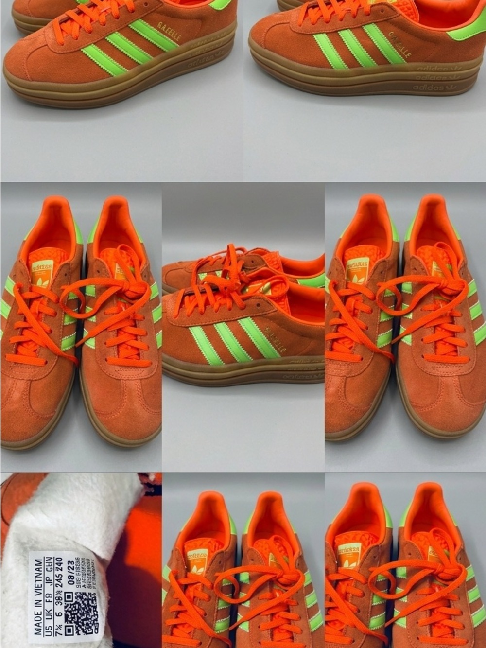 🧡💚 ADIDAS GAZELLE BOLD – Vibrant Burnt Orange & Lime Green (US 7.5W) – NWT